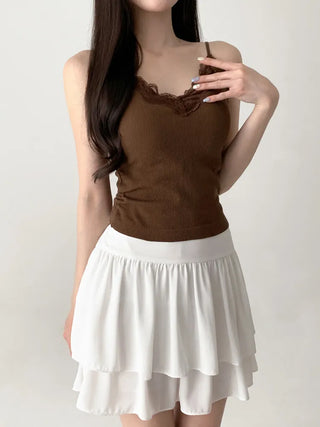 Lace Layered Pattern See-through Built-in Cup Sleeveless Bralette Sleeveless Top Collection