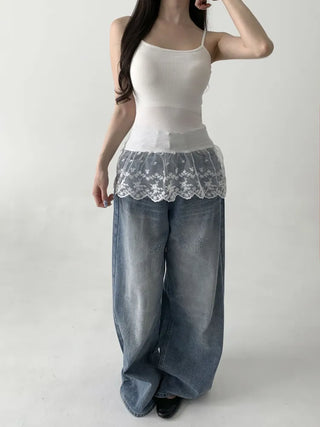 Lace Layered Pattern See-through Built-in Cup Sleeveless Bralette Sleeveless Top Collection