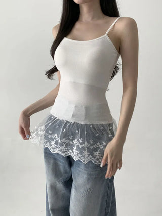Lace Layered Pattern See-through Built-in Cup Sleeveless Bralette Sleeveless Top Collection
