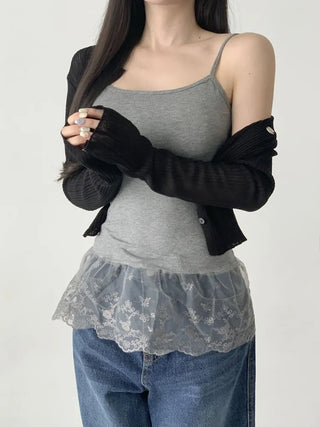 Lace Layered Pattern See-through Built-in Cup Sleeveless Bralette Sleeveless Top Collection