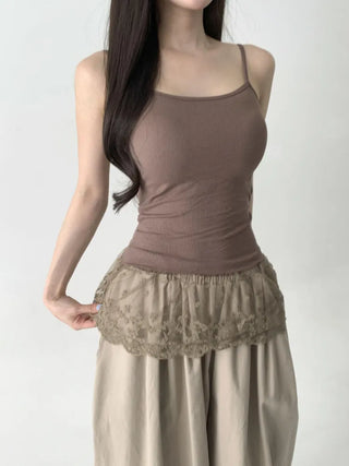 Lace Layered Pattern See-through Built-in Cup Sleeveless Bralette Sleeveless Top Collection