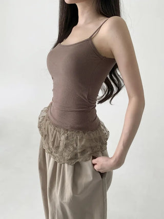 Lace Layered Pattern See-through Built-in Cup Sleeveless Bralette Sleeveless Top Collection