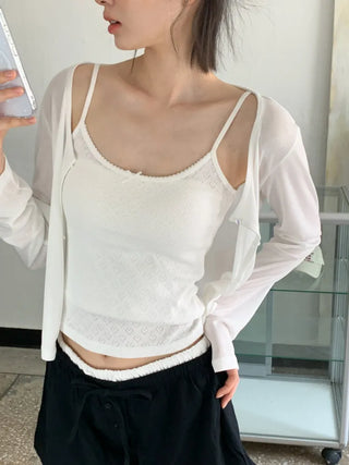 Lace Layered Pattern See-through Built-in Cup Sleeveless Bralette Sleeveless Top Collection