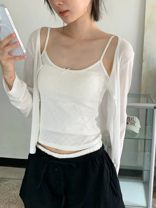 Lace Layered Pattern See-through Built-in Cup Sleeveless Bralette Sleeveless Top Collection
