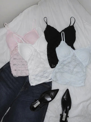 Lace Layered Pattern See-through Built-in Cup Sleeveless Bralette Sleeveless Top Collection