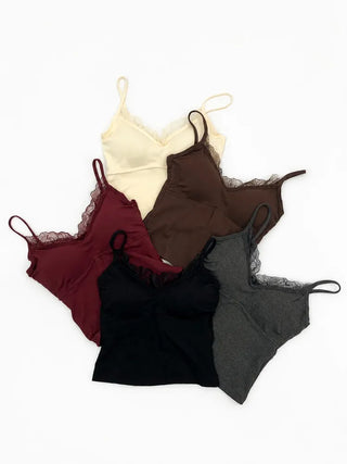 Lace Layered Pattern See-through Built-in Cup Sleeveless Bralette Sleeveless Top Collection