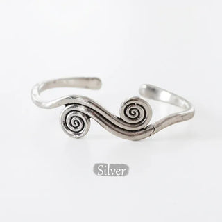 Ethnic Wave Twist Vintage Silver Wavy Bangle Bracelet