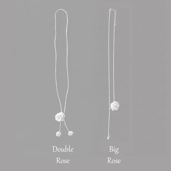 Shine Rose Drop Pendant Snake Chain Long Necklace 2 Types