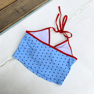 Berry Dot Frill Ribbon Sleeveless Top Two-Piece Bikini Set Swimsuit