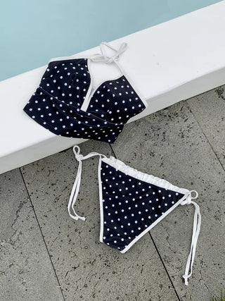 Berry Dot Frill Ribbon Sleeveless Top Two-Piece Bikini Set Swimsuit