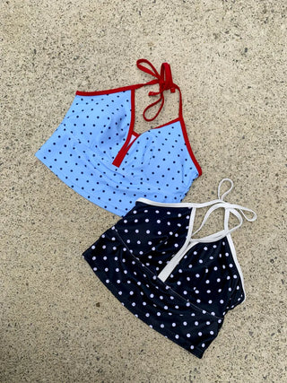 Berry Dot Frill Ribbon Sleeveless Top Two-Piece Bikini Set Swimsuit