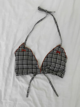 Monet Check Ribbon Halter Neck Wrap Skirt Bikini Swimsuit