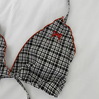 Monet Check Ribbon Halter Neck Wrap Skirt Bikini Swimsuit