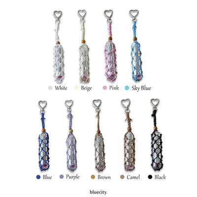 Color Net Mesh Wooden Ball Heart Tint Lipstick Keyring