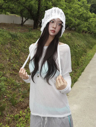 May Flower Net See-through Punched Strap Bandana Beanie Hat