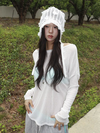 May Flower Net See-through Punched Strap Bandana Beanie Hat