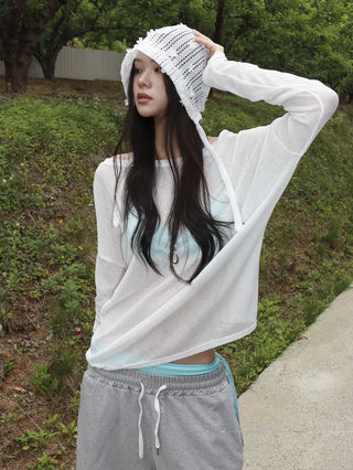 May Flower Net See-through Punched Strap Bandana Beanie Hat