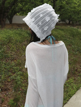 May Flower Net See-through Punched Strap Bandana Beanie Hat