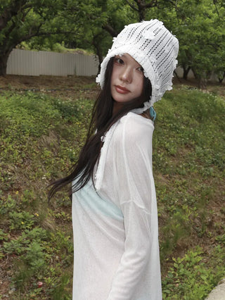 May Flower Net See-through Punched Strap Bandana Beanie Hat