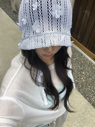 May Flower Net See-through Punched Strap Bandana Beanie Hat