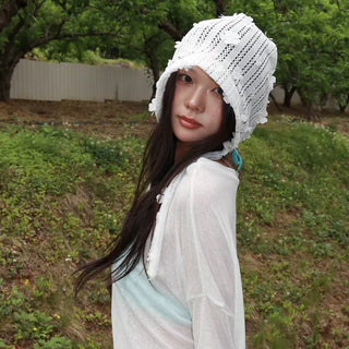 May Flower Net See-through Punched Strap Bandana Beanie Hat