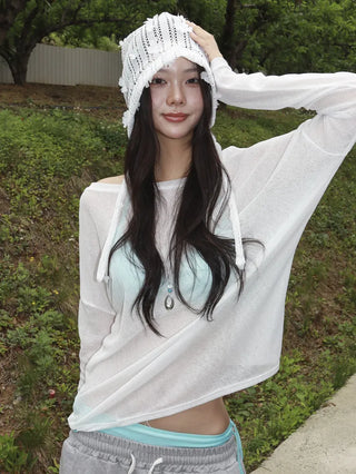 May Flower Net See-through Punched Strap Bandana Beanie Hat