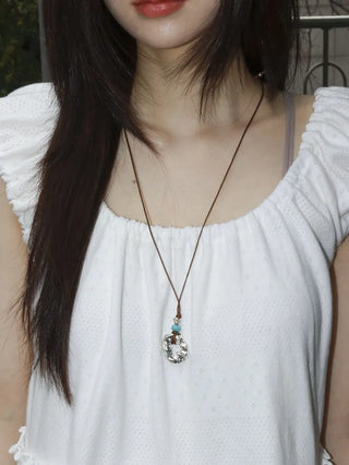 Ocean Bold Ring Pendant Drop String Long Necklace