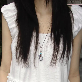 Ocean Bold Ring Pendant Drop String Long Necklace
