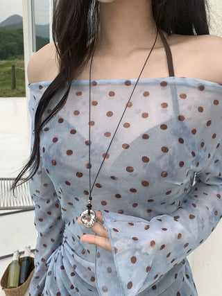 Ocean Bold Ring Pendant Drop String Long Necklace