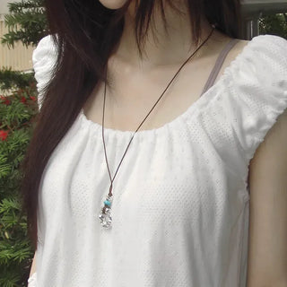 Ocean Bold Ring Pendant Drop String Long Necklace