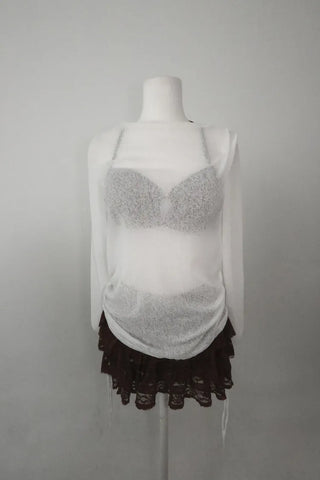 Back Ribbon Lace Frill Skirt Slit Bikini Set Swimsuit