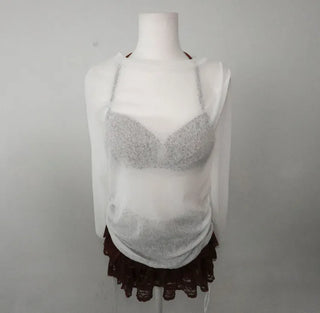 Back Ribbon Lace Frill Skirt Slit Bikini Set Swimsuit