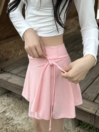 Pink Shell Ribbon Sleeveless Zip-Up Wrap Skirt Pants Rash Guard Set Swimwear