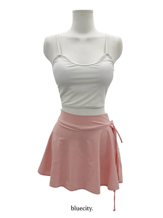 Pink Shell Ribbon Sleeveless Zip-Up Wrap Skirt Pants Rash Guard Set Swimwear