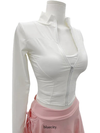 Pink Shell Ribbon Sleeveless Zip-Up Wrap Skirt Pants Rash Guard Set Swimwear