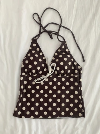 Mocha Dot Halterneck Sleeveless Top & Skirt Piece Bikini Set Swimsuit