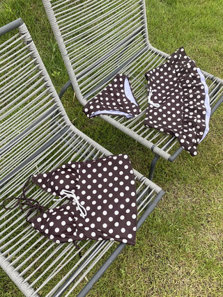 Mocha Dot Halterneck Sleeveless Top & Skirt Piece Bikini Set Swimsuit