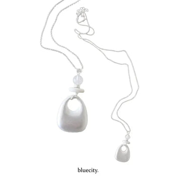 Clear Bold Silver Pendant Drop Chain Long Necklace
