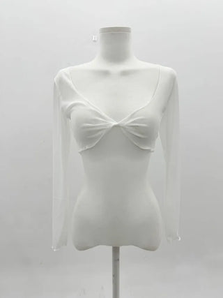 See-through Bolero Twisted Crop V-Neck Long Sleeve Mesh Cover-up