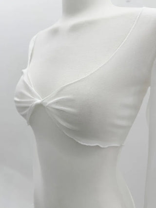 See-through Bolero Twisted Crop V-Neck Long Sleeve Mesh Cover-up