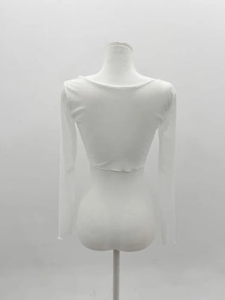 See-through Bolero Twisted Crop V-Neck Long Sleeve Mesh Cover-up