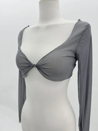 See-through Bolero Twisted Crop V-Neck Long Sleeve Mesh Cover-up