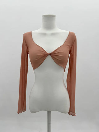 See-through Bolero Twisted Crop V-Neck Long Sleeve Mesh Cover-up