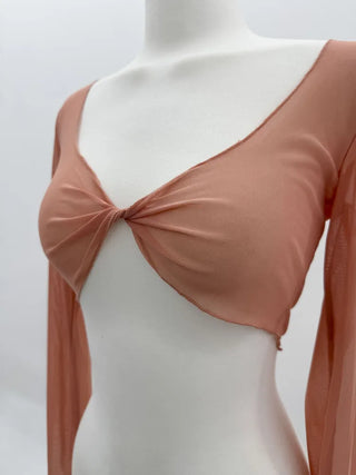 See-through Bolero Twisted Crop V-Neck Long Sleeve Mesh Cover-up