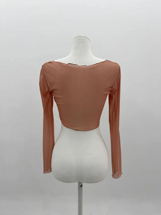 See-through Bolero Twisted Crop V-Neck Long Sleeve Mesh Cover-up