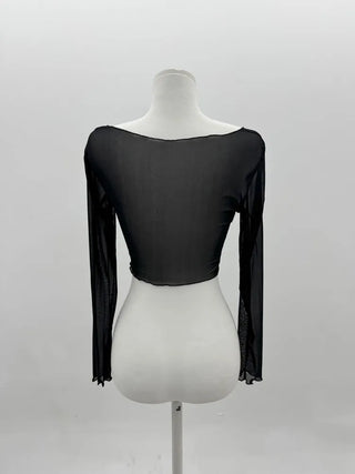 See-through Bolero Twisted Crop V-Neck Long Sleeve Mesh Cover-up