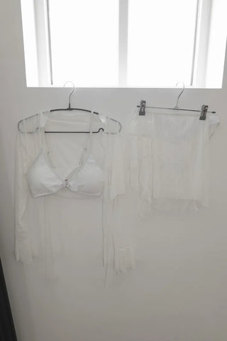 Robe Lace See-through Wavy Frill Piece Set Bikini Swimsuit