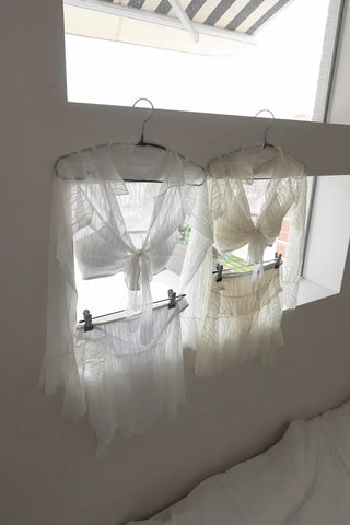 Robe Lace See-through Wavy Frill Piece Set Bikini Swimsuit