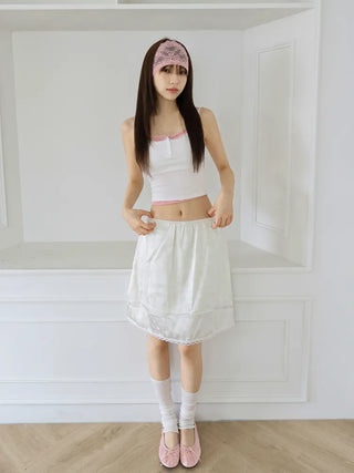Hazel Lace Ribbed Button Henley Neck Bralette Inner Strap Sleeveless