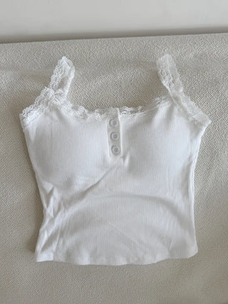 Hazel Lace Ribbed Button Henley Neck Bralette Inner Strap Sleeveless